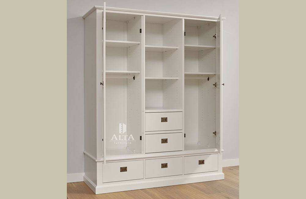 Alta Furniture Kleiderschrank, 2-türig mit fünf Schubladen in weiß